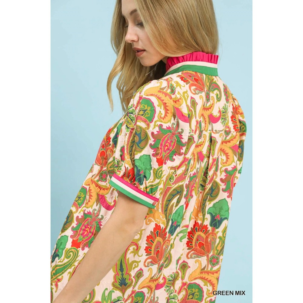 Umgee Jacquard Abstract Print Mini Dress - Green Mix - Medium - Picture 5 of 6